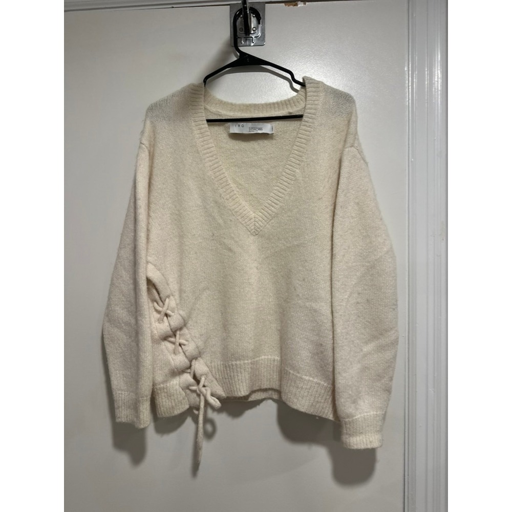 IRO Side Lace-Up V-Neck Alpaca Blend Sweater Sz:XS Cream White MYLO